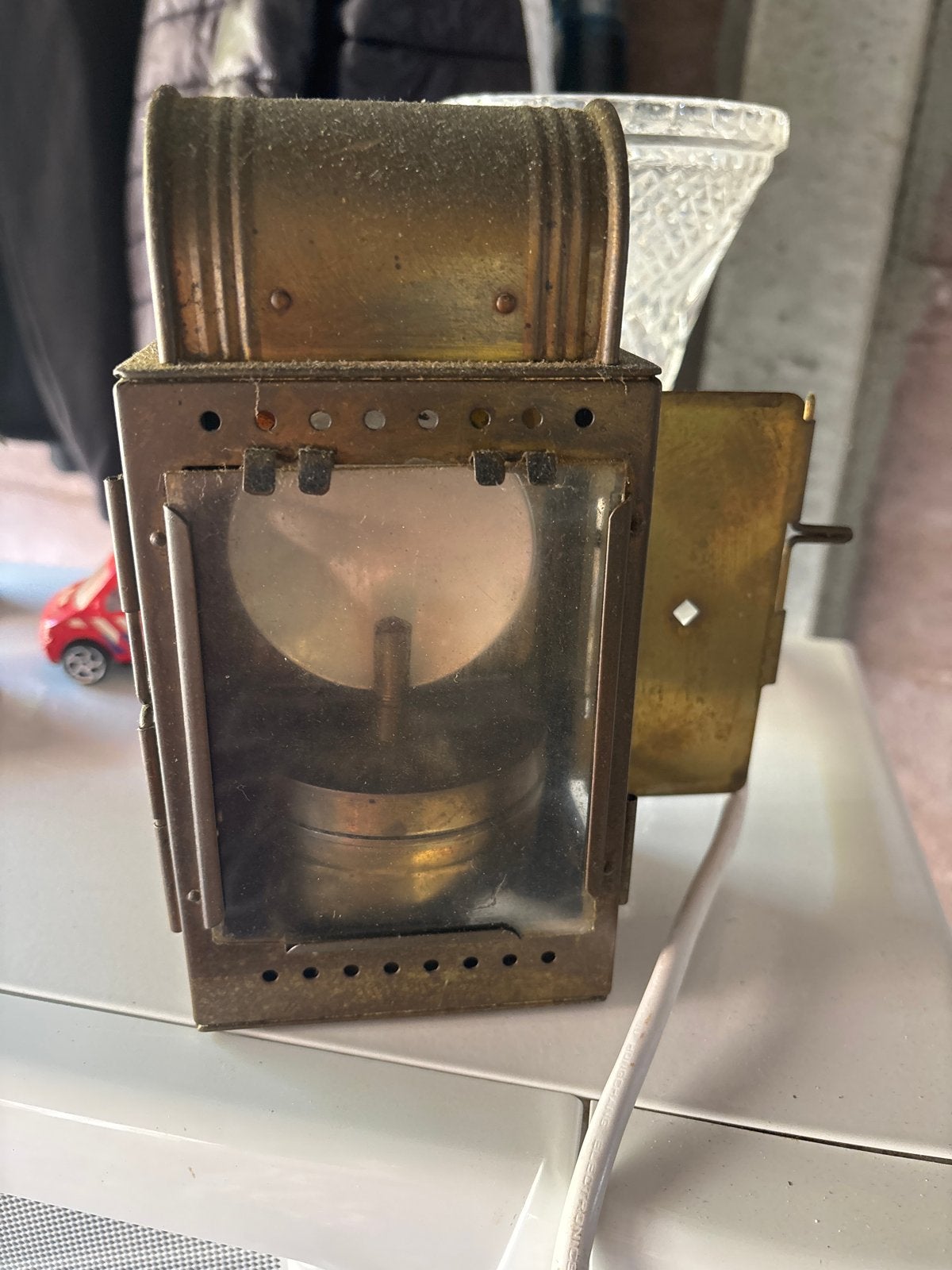 Antieke messing olielamp / lantaarn, Antiek en Kunst, Ophalen
