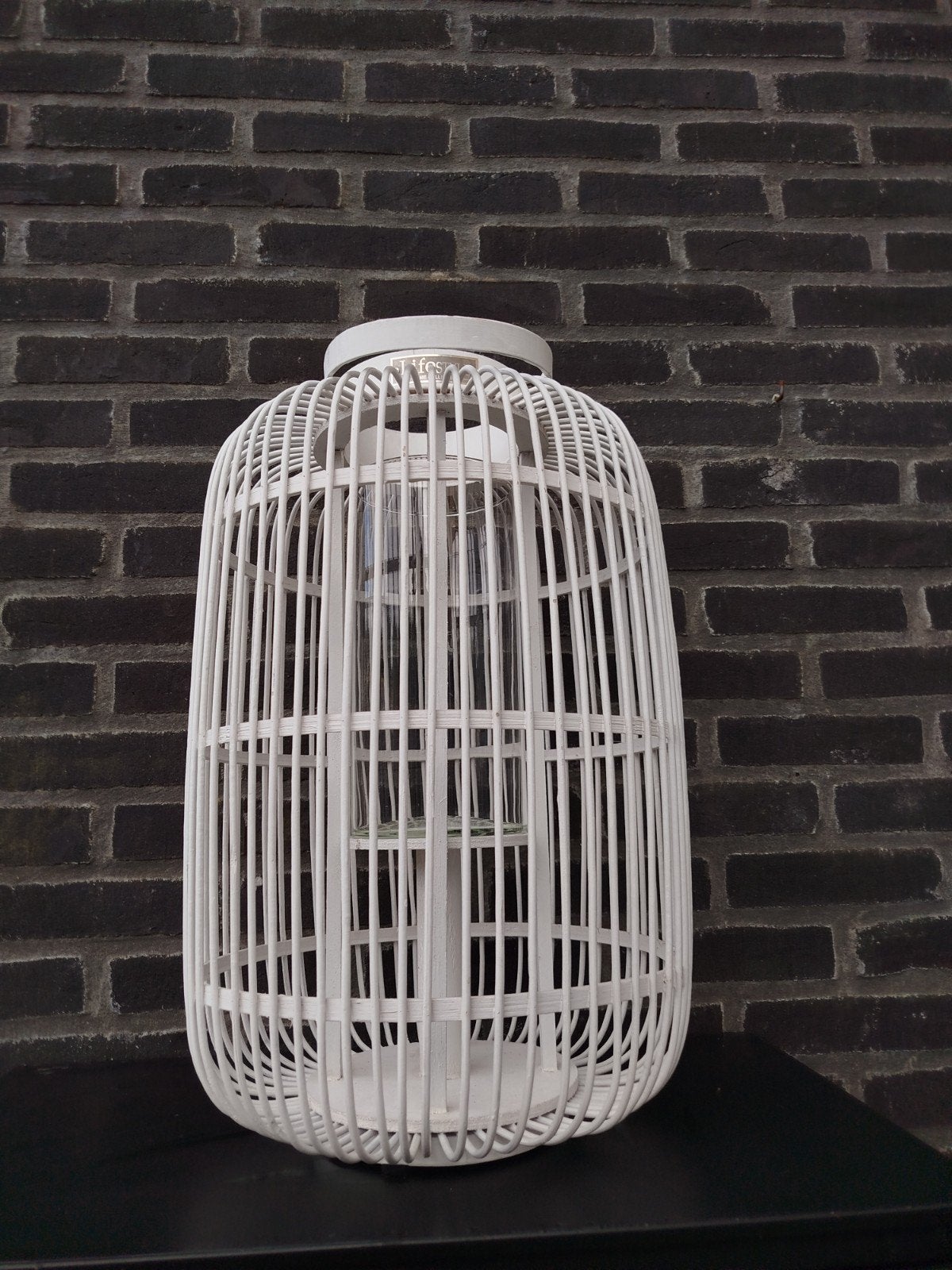 Lifestyle windlicht rotan riet groot wit, Ophalen, Wit, Overige materialen