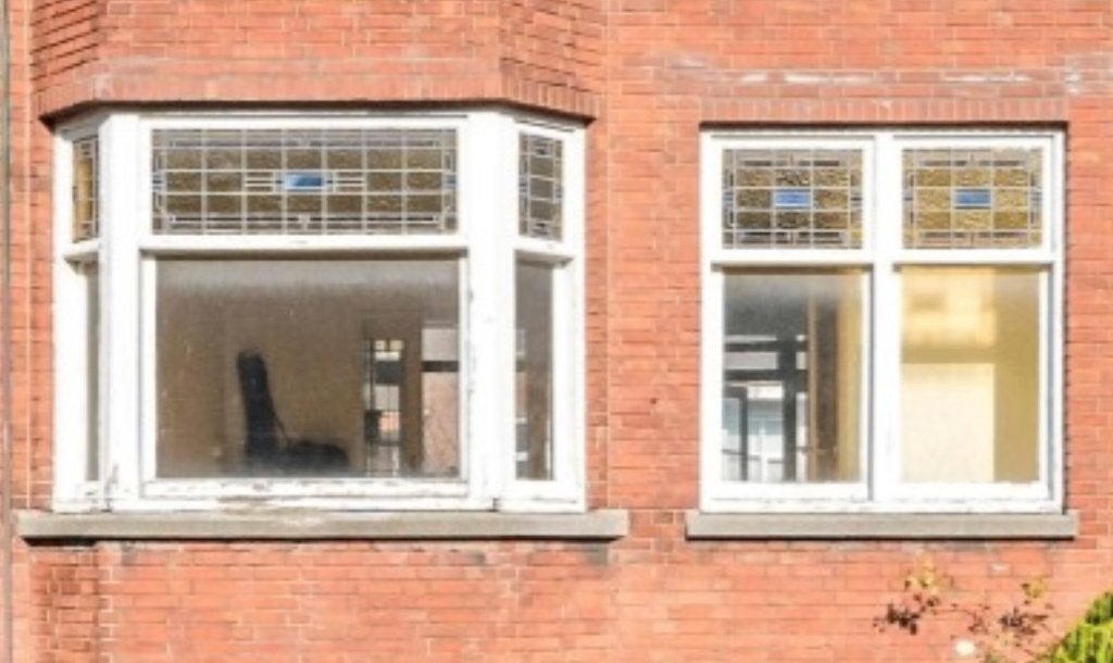 Originele glas-in-lood ramen – Art Deco / Amsterdamse School, Ophalen, Gevelraam of Ruit, Gebruikt, Glas in lood
