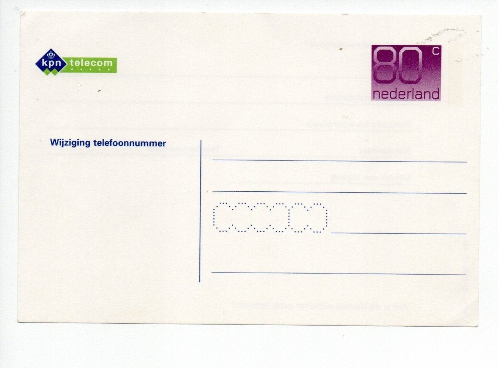Postwaardestuk - KPN Telecom Wijziging telefoonnummer, Ophalen of Verzenden, Briefkaart