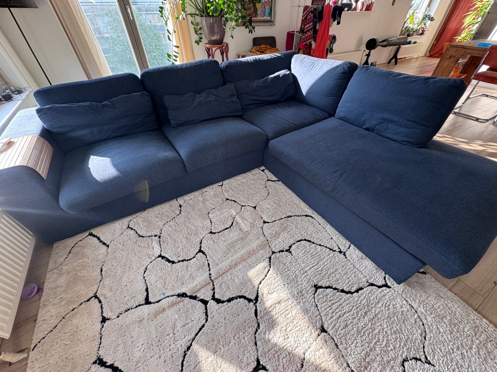 Zeer comfortabele blauwe hoekbank, Ophalen, Zo goed als nieuw