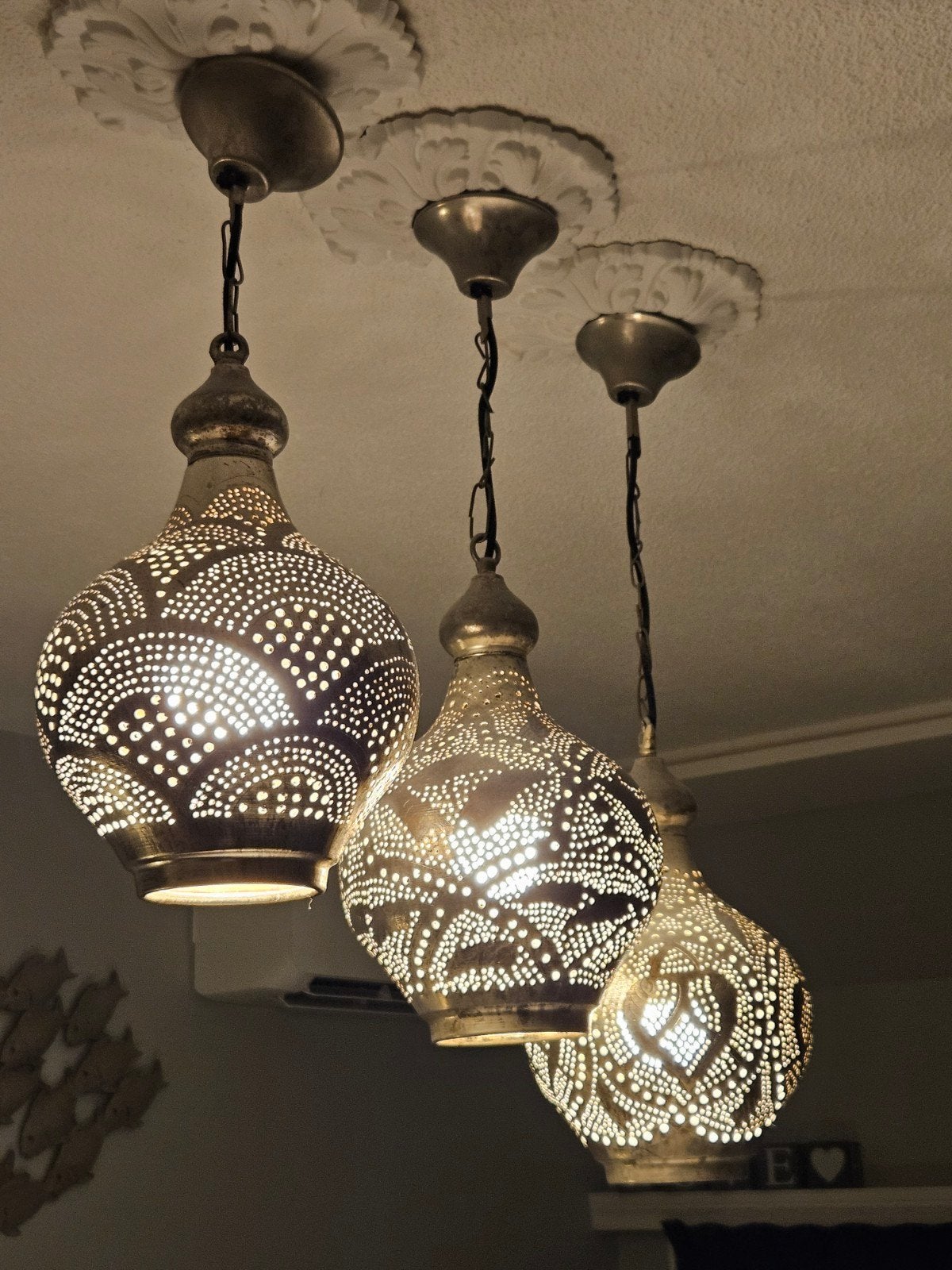 3 mooie oosterse hanglampen, Huis en Inrichting, Lampen | Kroonluchters, Ophalen, Gebruikt