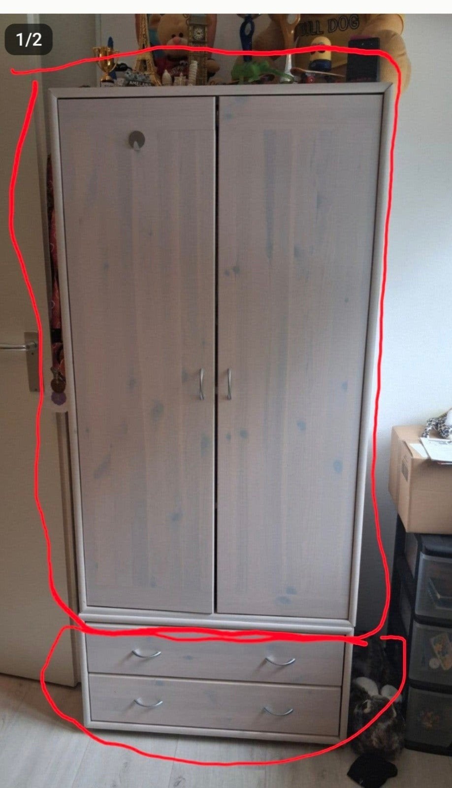 Kledingkast met lades en kastje, Ophalen, 85 tot 100 cm, Gebruikt, Hoogslaper of Stapelbed