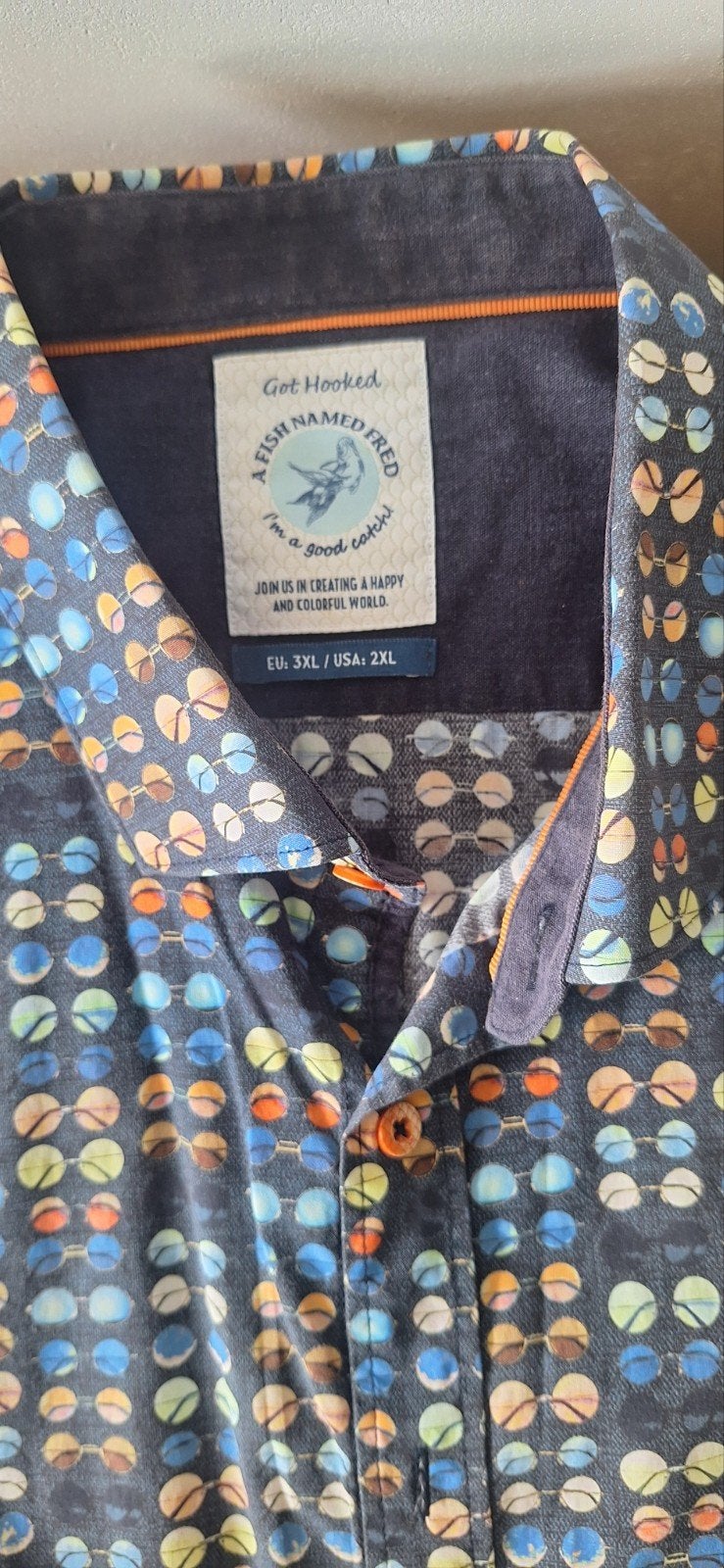 A Fish Named Fred overhemd met print - Maat 3XL, Kleding | Heren, A Fish Named Fred, Zo goed als nieuw, Overige halswijdtes, Meerkleurig