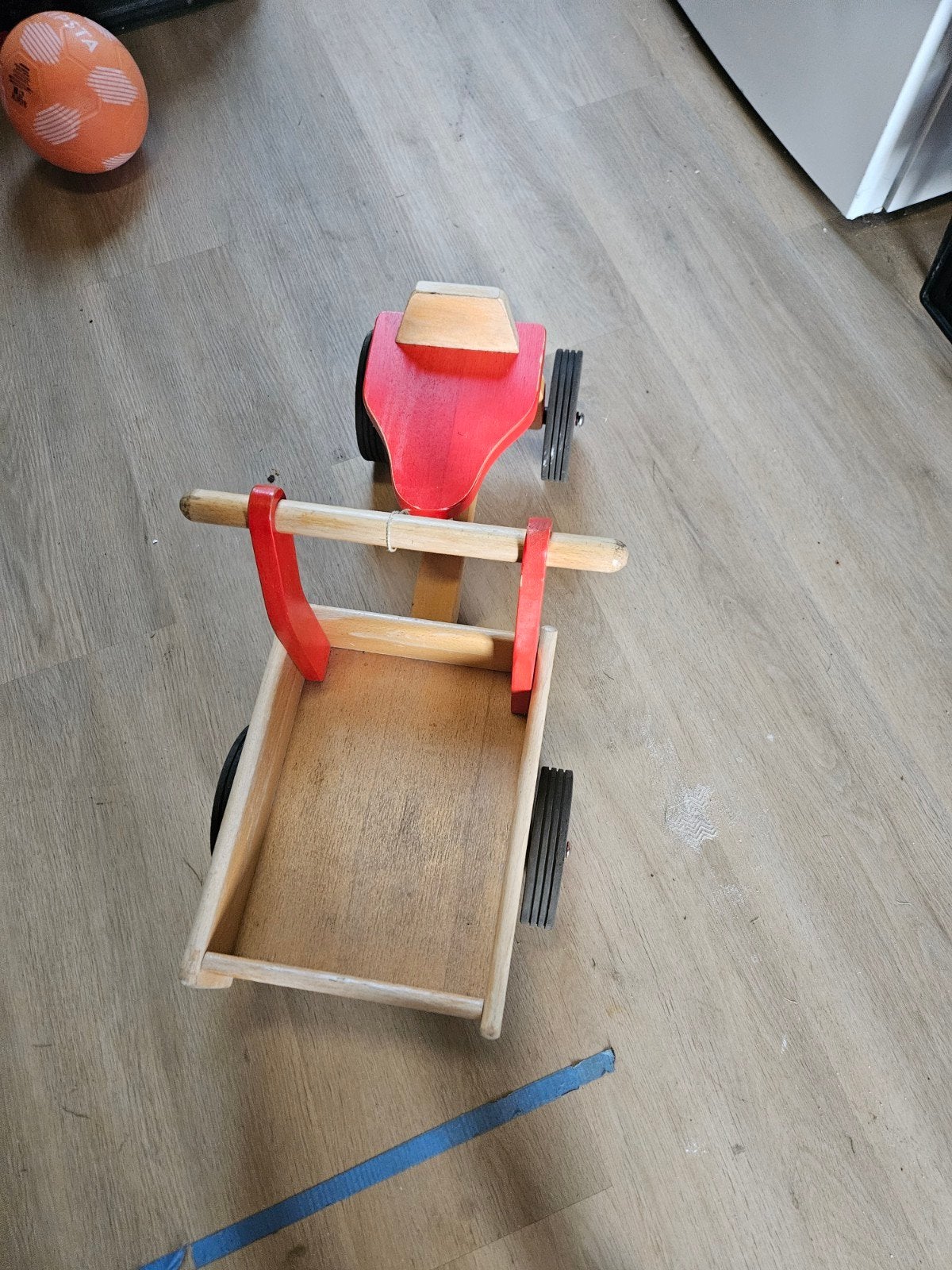 Houten loopwagen met kar - rood/hout, Kinderen en Baby's, Ophalen, Gebruikt, Rij- of Hobbelspeelgoed
