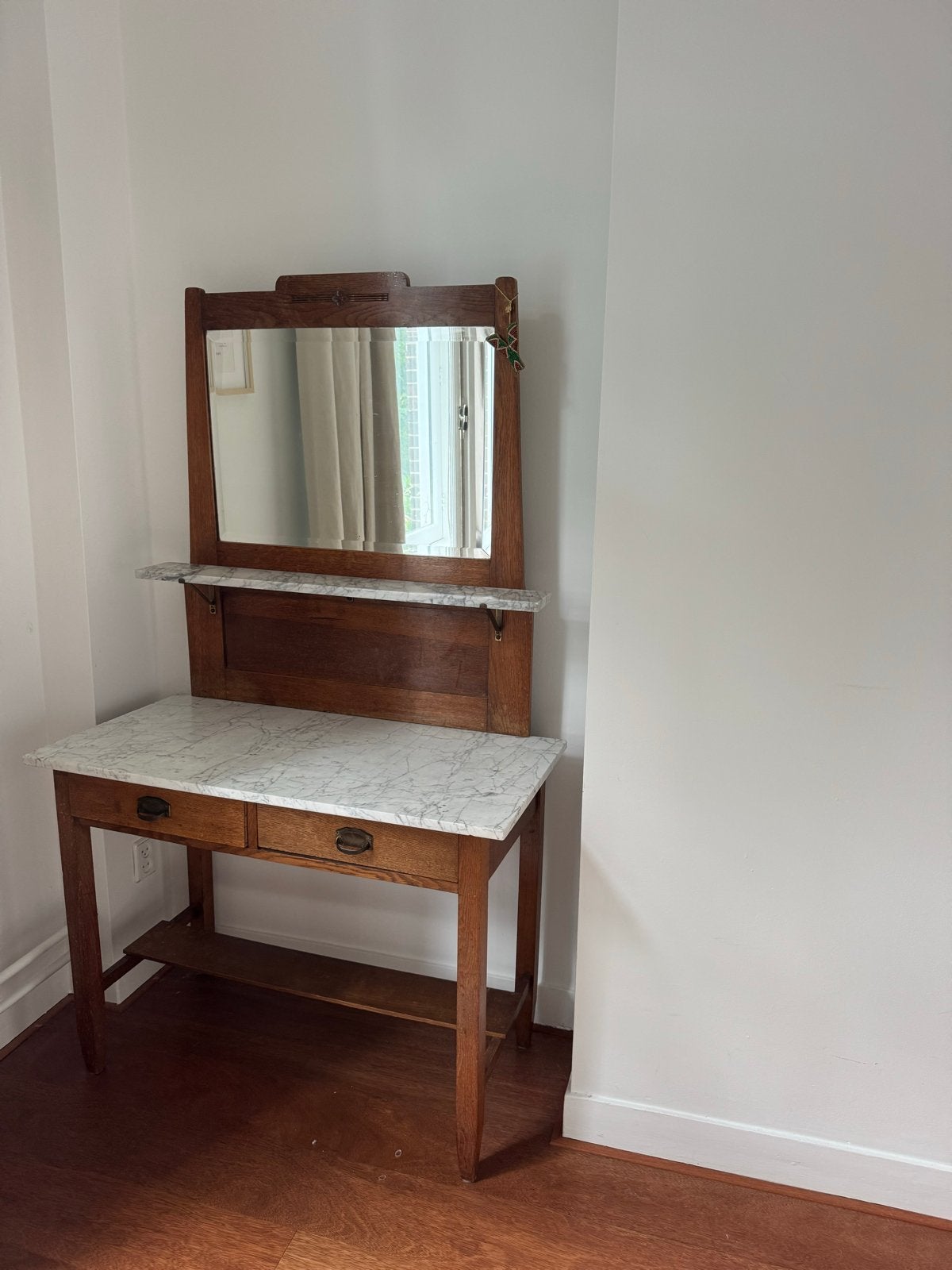 Antieke Console Tafel met Marmeren Blad en Spiegel, Ophalen