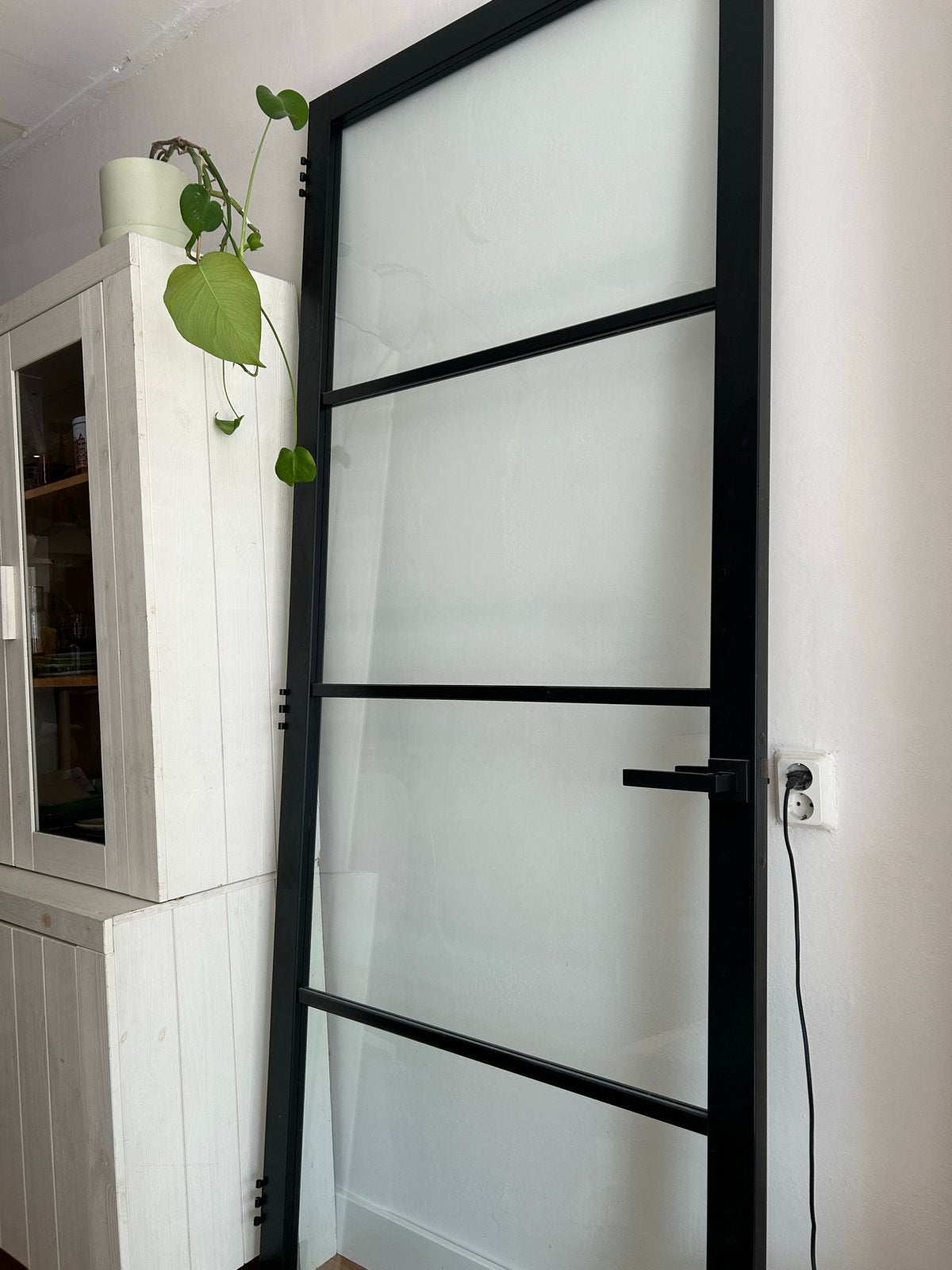 Zwarte stalen look binnendeur glas 93x232cm linksdraaiend, Ophalen, 80 tot 100 cm, Binnendeur, Zo goed als nieuw