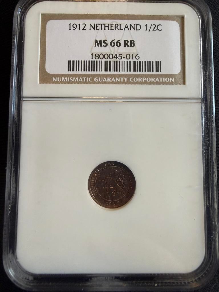Topkwaliteit MS66 1/2 cent 1912 Wilhelmina, Postzegels en Munten, Munten | Nederland, Ophalen of Verzenden, Koningin Wilhelmina