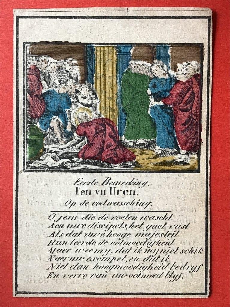anno 1843 dubbele Gravure Gouache recto-verso, Antiek en Kunst, 10 cm, 7 cm, 1800 - 1899, Religie