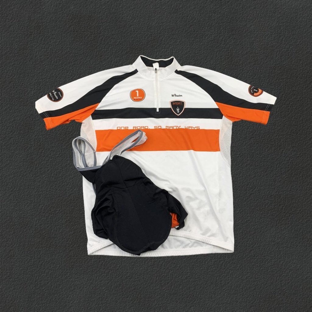 B'TWIN Fietspak (Shirt + Gevoerde Bibtight) - Maat XL, Bergen op Zoom, Verzenden, Wit, Maat 56/58 (XL)