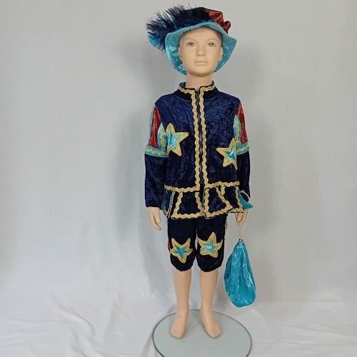 Nieuwe luxe sterren pietenpak maat 110 merk Markeys, Diversen, Sinterklaas, 9407 JR, Nieuw, Ophalen of Verzenden, Markeys pietenpakken