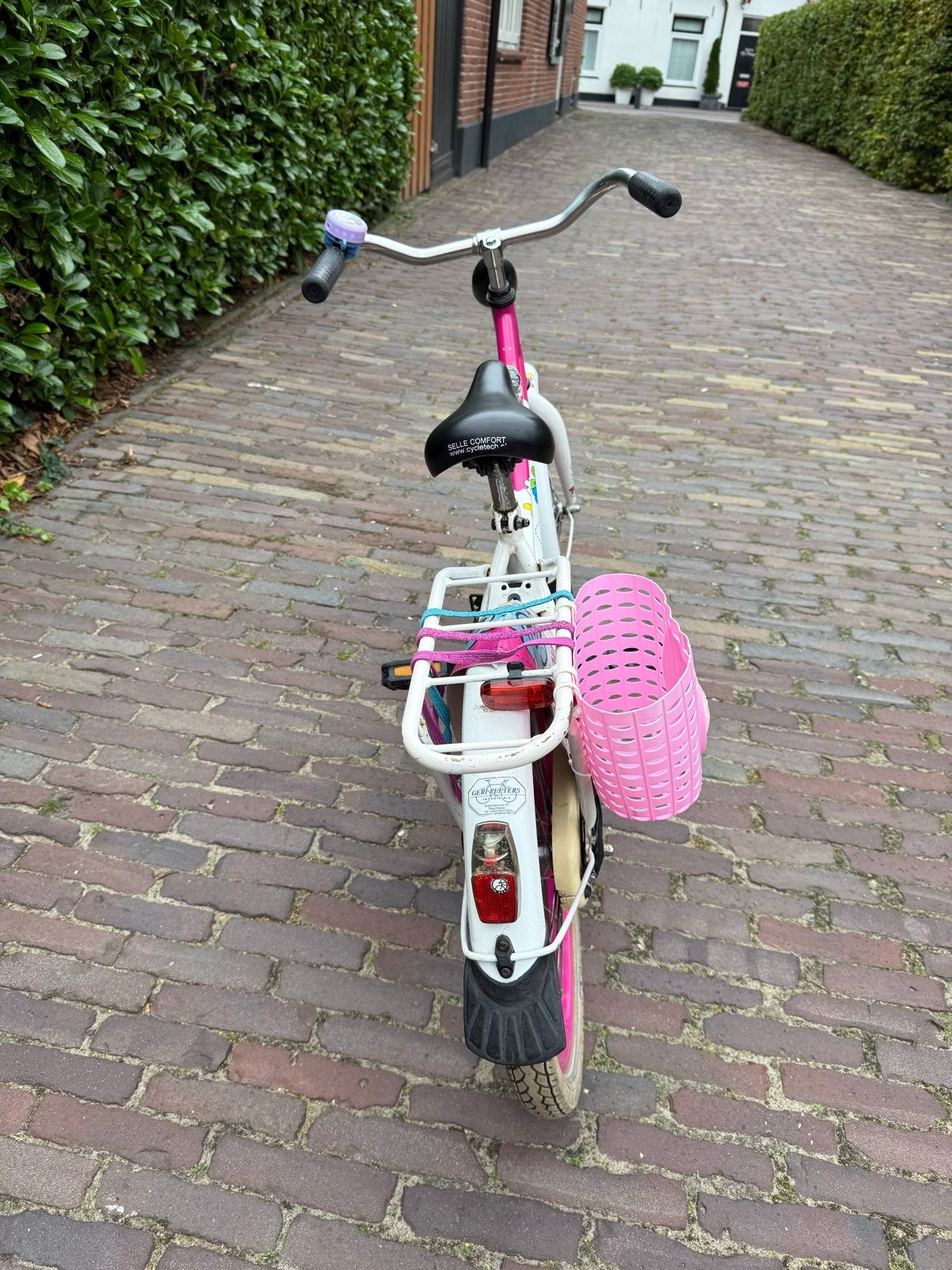 Roze meisjesfiets 20 inch met mandje en bagagedrager, Ophalen, Gebruikt, Terugtraprem, 20 inch