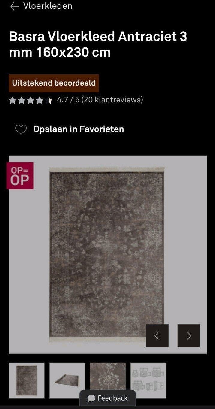 Karwei Basra Vloerkleed Antraciet 160x230 cm, Ophalen, Gebruikt, 150 tot 200 cm, 200 cm of meer