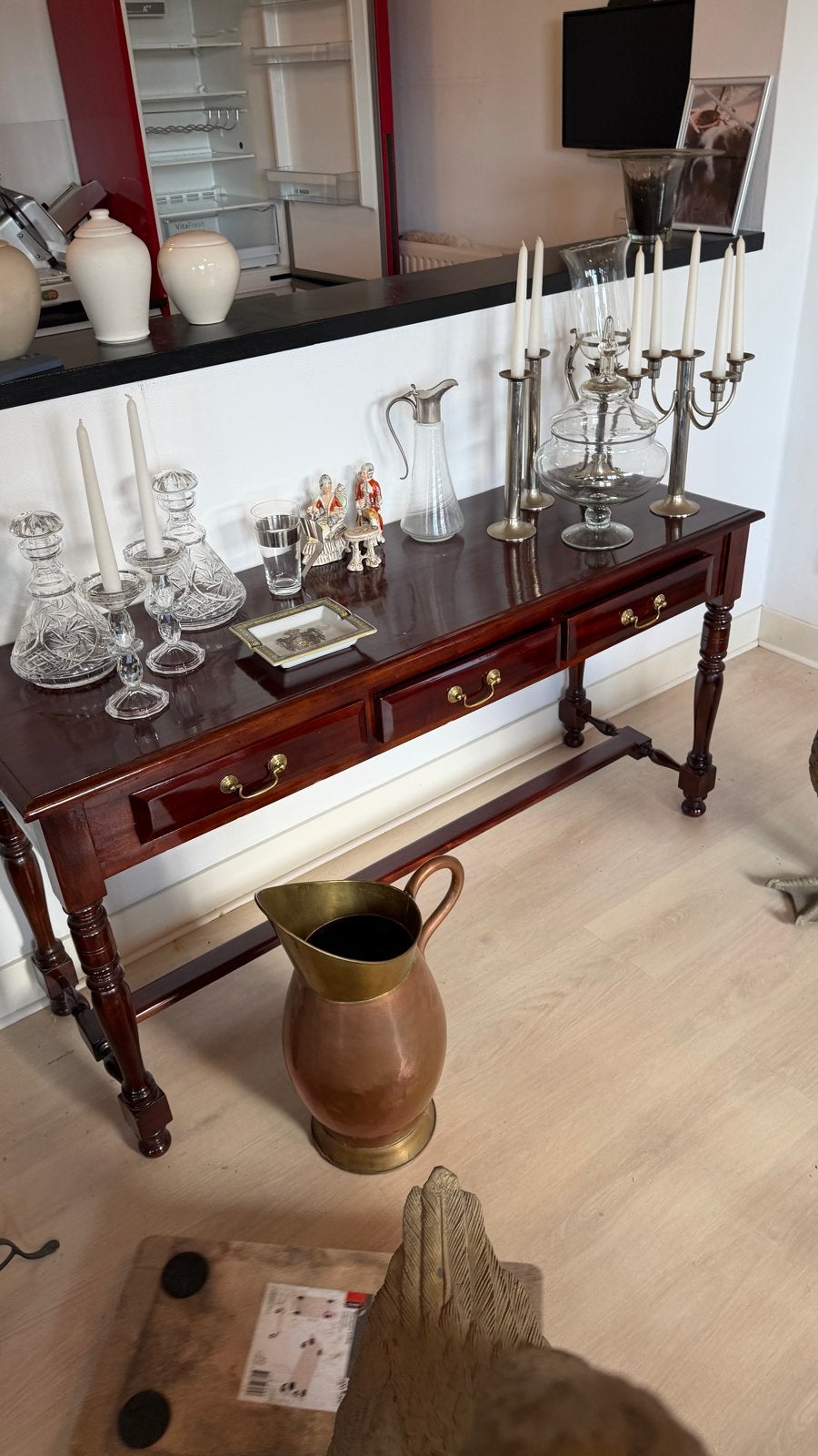 Antieke Mahonie Console Tafel met Lades, Ophalen of Verzenden