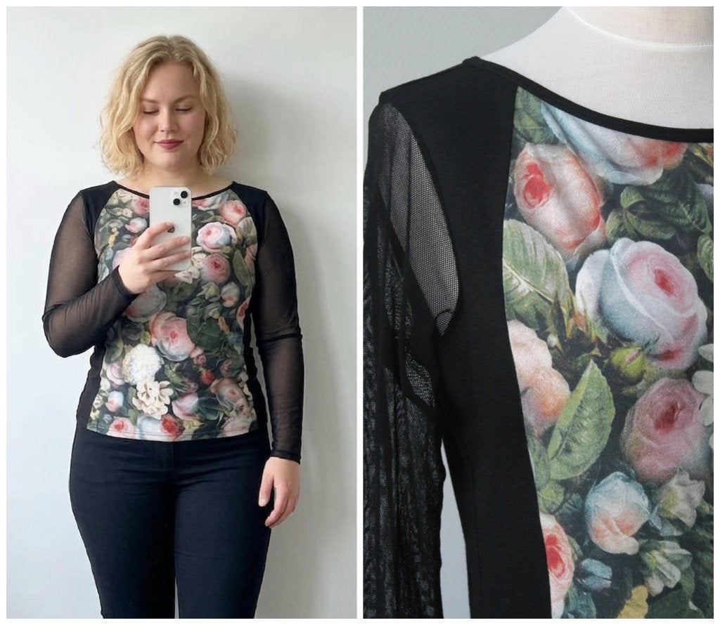 Marccain - mooie top bloemen zwart - maat 44 / N6, Verzenden, Zwart, Maat 42/44 (L), Zo goed als nieuw