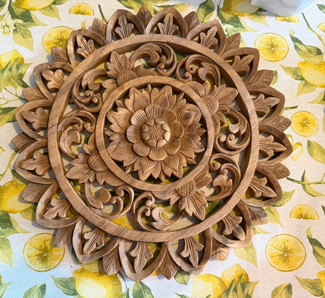Nieuw houtsnijwerk wandpaneel wandhanger mandala d40 Bali, Huis en Inrichting, Hout, Nieuw, Ophalen of Verzenden, Bruin