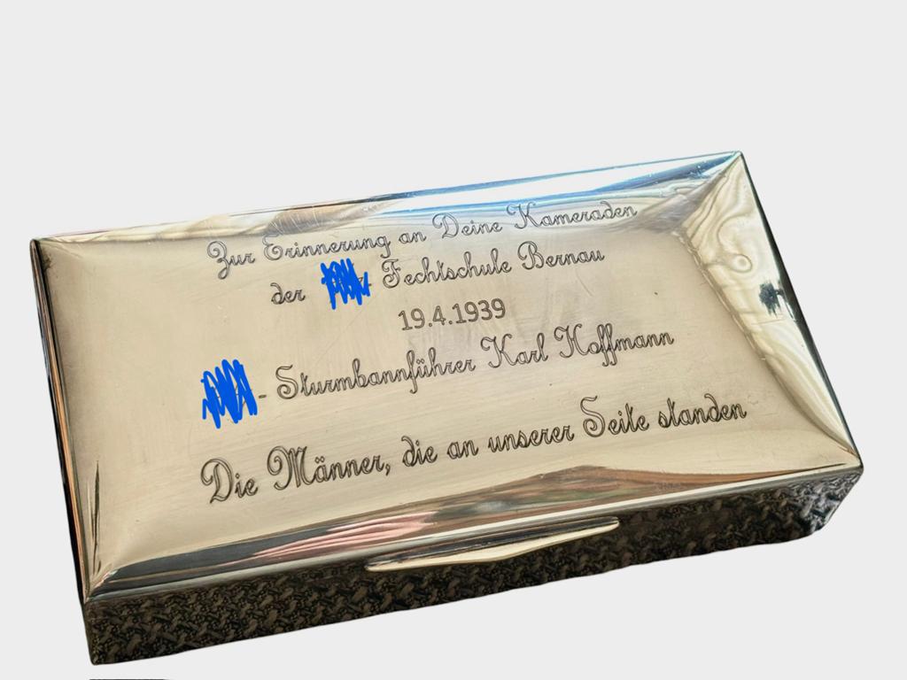 Zilveren doosje XX-Fechtschule Bernau 1939, Verzamelen, Militaria | Tweede Wereldoorlog, Verzenden, Overige soorten, Duitsland