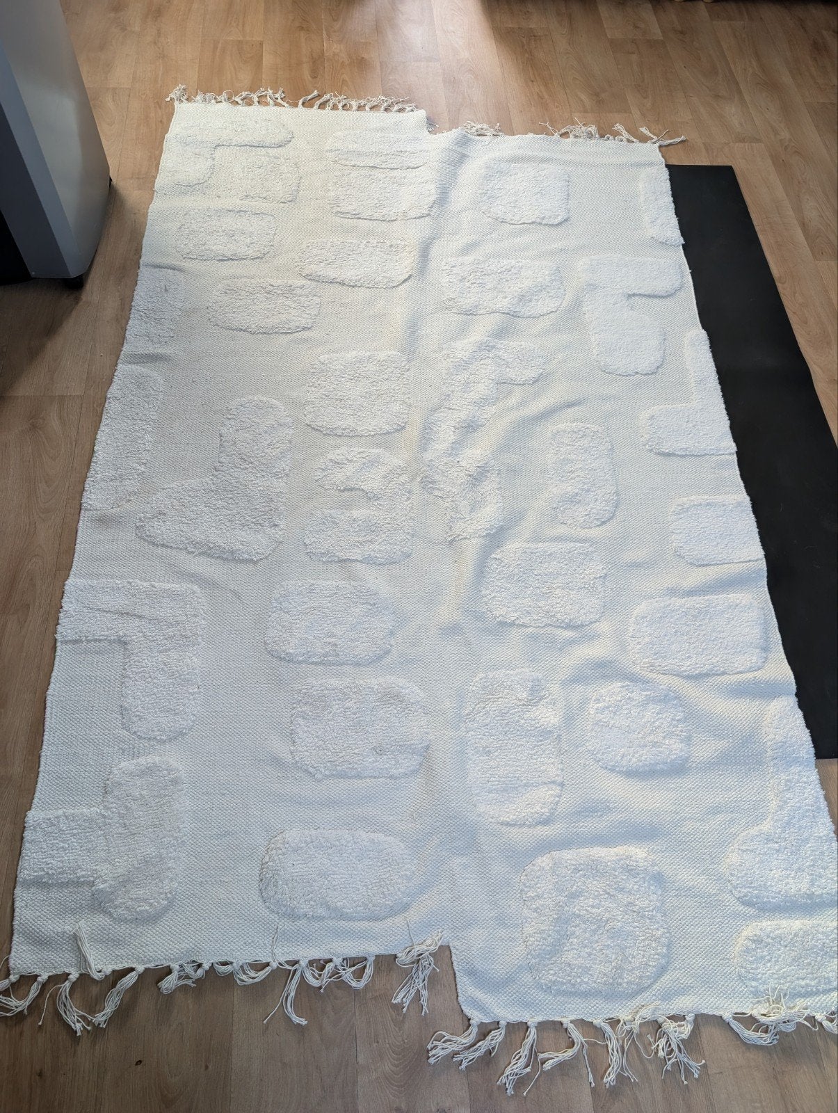 Wit/beige 100% katoenen vloerkleed, Gebruikt, 100 tot 150 cm, Wit, Modern, Speels, Textuur