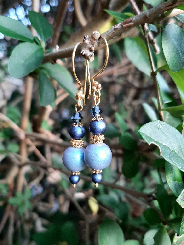 Oorbellen Blue Metal swarovski parels-kristal zilver, Hangers, Blauw, Nieuw, Zilver