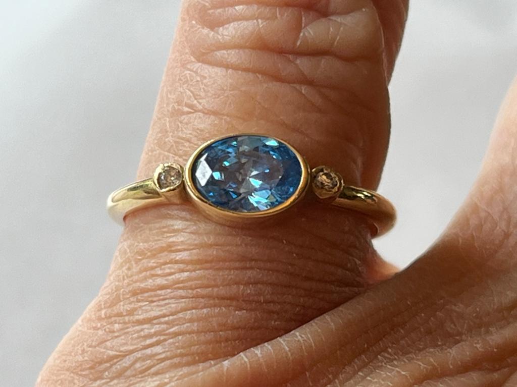 Gouden ring Aquamarijn en Saffier, Met edelsteen, Dame, Goud, Verzenden