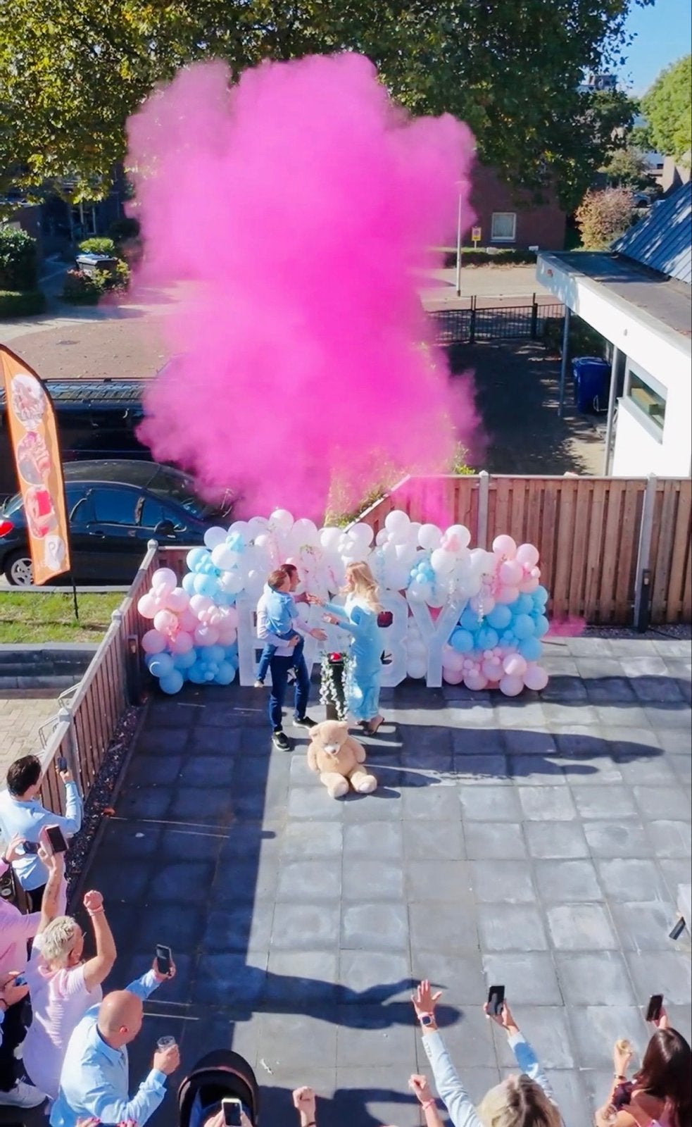 Gender Reveal Set: Ballonnen, BABY-letters en kannonen, Ophalen of Verzenden, Gebruikt, Versiering, Geboorte of Huwelijk