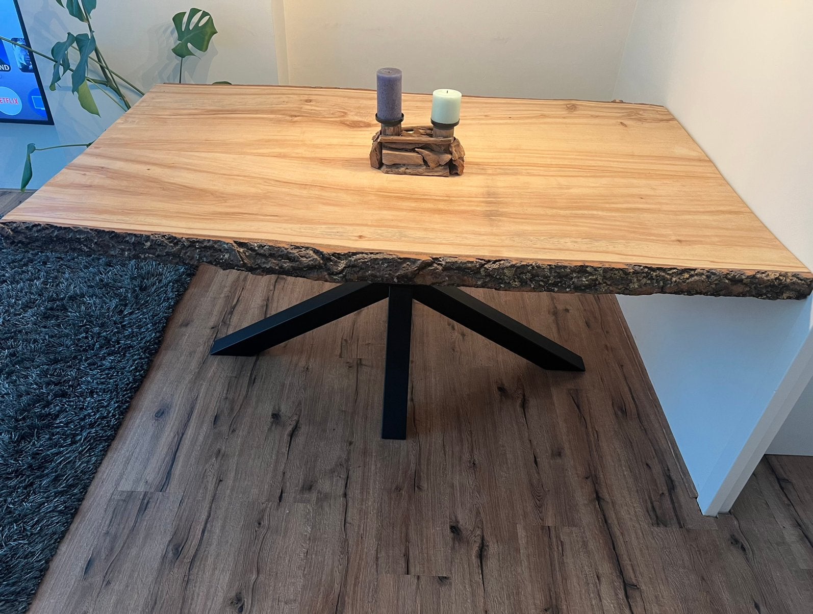 Eettafel van boomstam hout, Ophalen, Overige materialen, 100 tot 150 cm, Nieuw