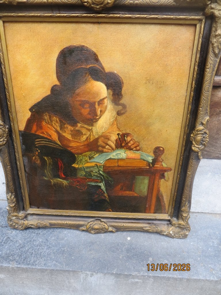 Johannes Vermeer, Mooi Nageschilderd werk"" DE Kantwerkster', Antiek en Kunst, Kunst | Schilderijen | Klassiek, Ophalen, Portret of Personen