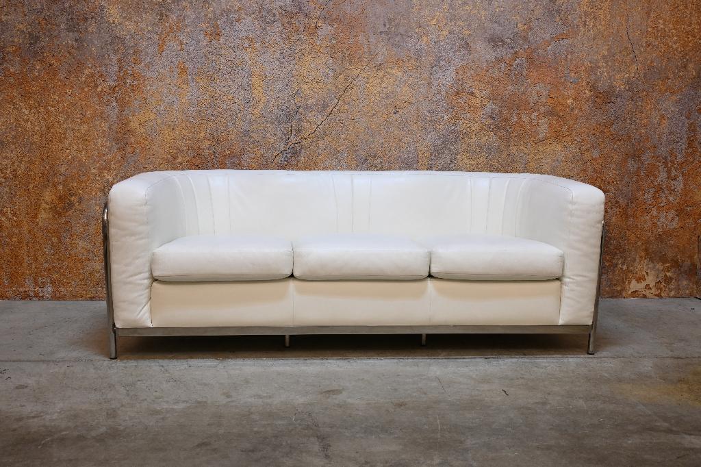 Als NIEUW! witte leren Zanotta Onda designbank + stoelen