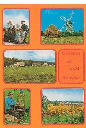 Ansichtkaart 	Drenthe	5-luik	Molen	Klederdracht, Verzenden, 1980 tot heden, Gelopen, Drenthe
