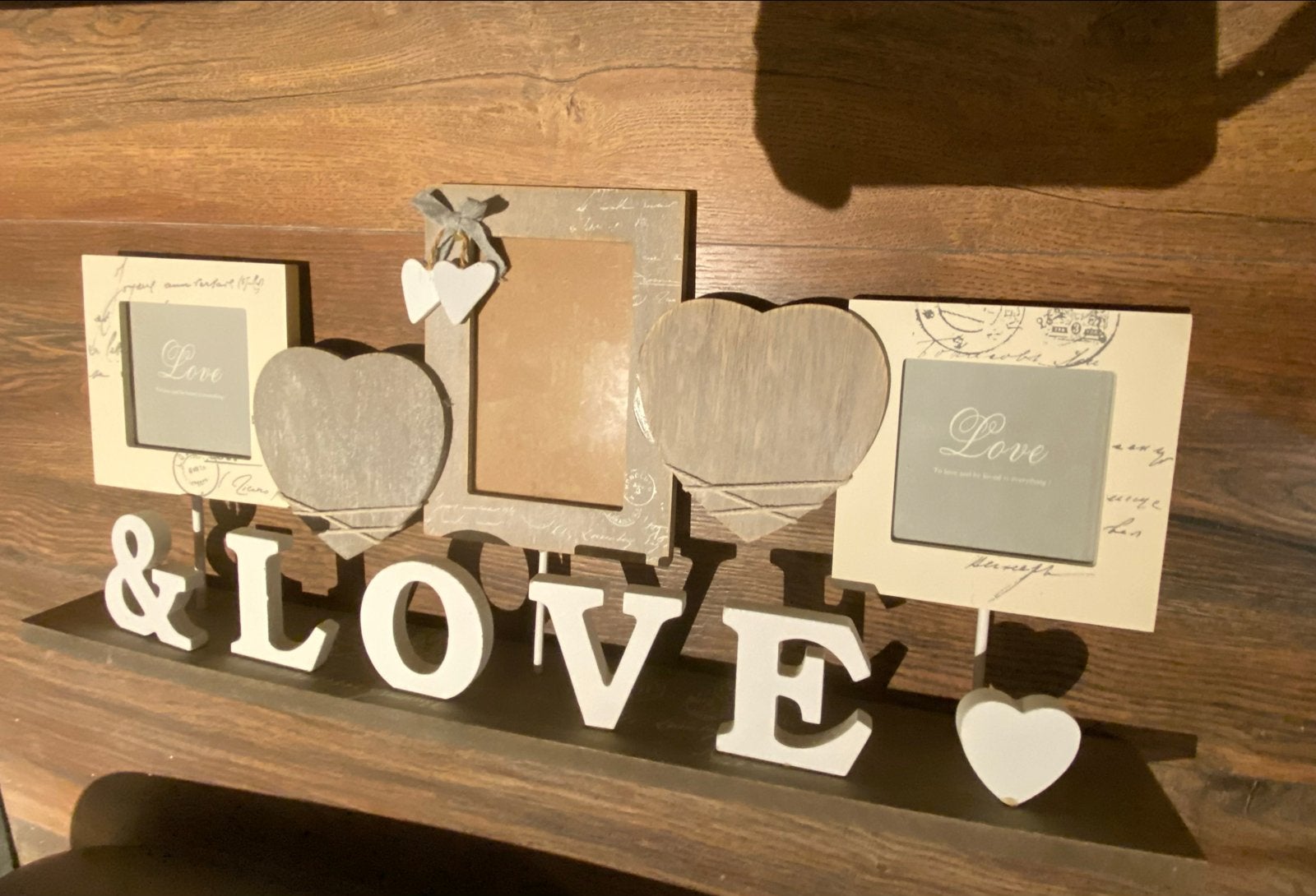 Fotolijstje 'Love' met plankje en hartjes, Ophalen, Zo goed als nieuw, Fotolijst, Met tekst
