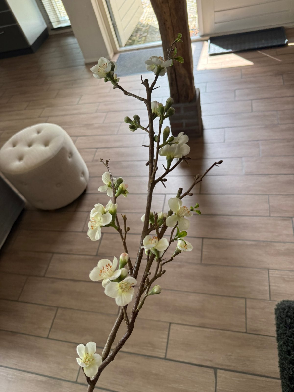 Kersenbloesem, zijde bloemen 5 takken, Zijde, Ophalen of Verzenden, Kunstbloesem, Wit