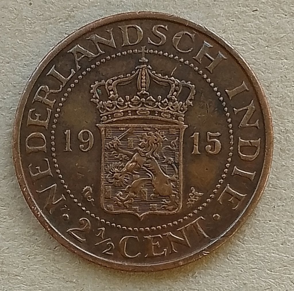 Nederlands Indië, 2 ½ cent 1915, Postzegels en Munten, Munten | Azië, Ophalen of Verzenden, Zuidoost-Azië, Losse munt