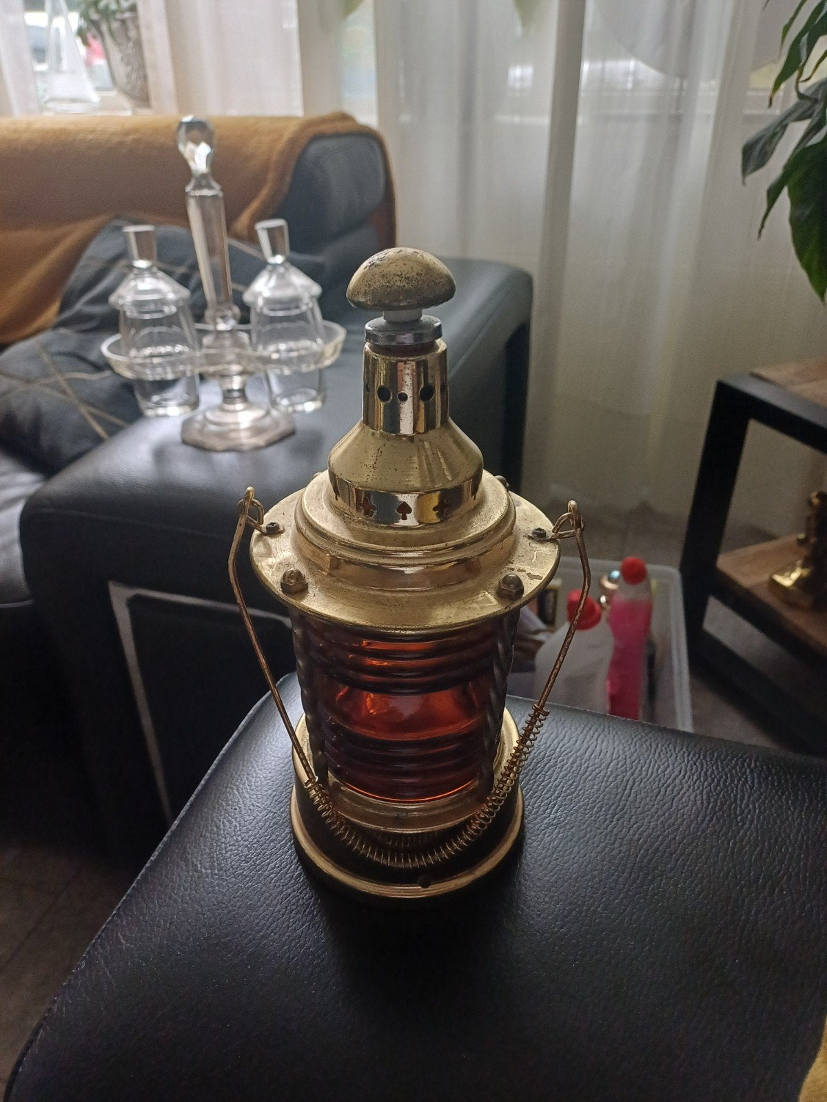 vintage  amber glazen karaf met muziek doosje, Ophalen of Verzenden