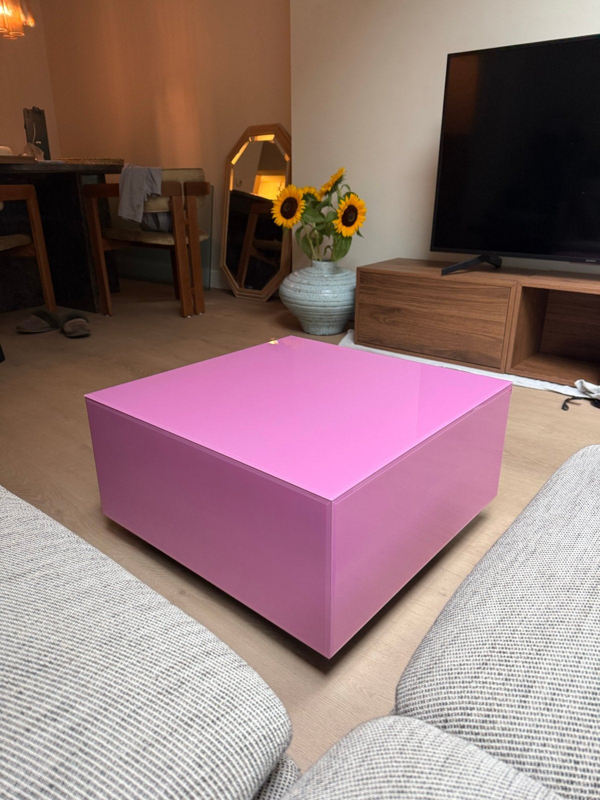 HK Living Mirror Block Salontafel Roze, Ophalen, Overige materialen, Gebruikt, Vierkant