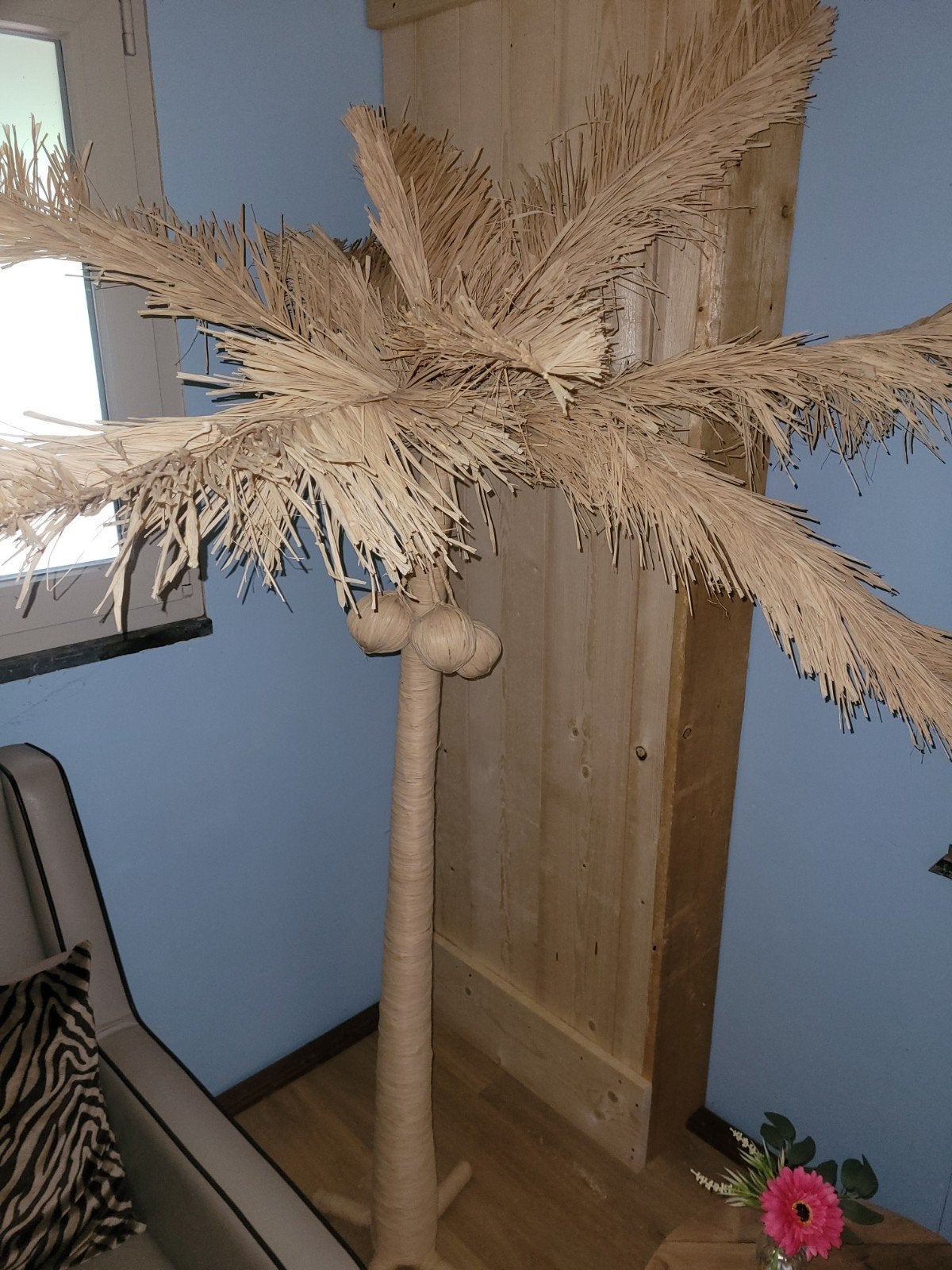 Rieten Kunst Palmboom 170cm Hoog, Huis en Inrichting, Ophalen, Gebruikt, Beige, Boho