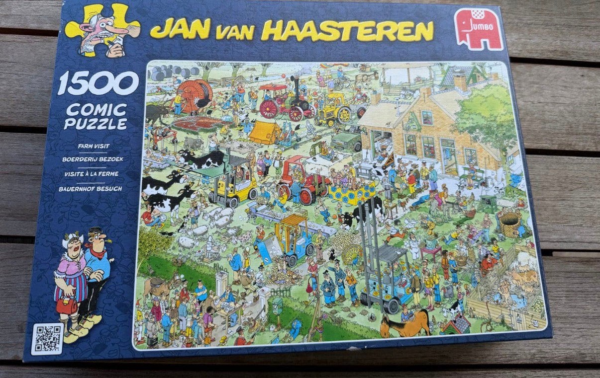 Jan van Haasteren 1500 stukjes - Boerderij bezoek, Hobby en Vrije tijd, Denksport en Puzzels, Ophalen of Verzenden, 500 t/m 1500 stukjes