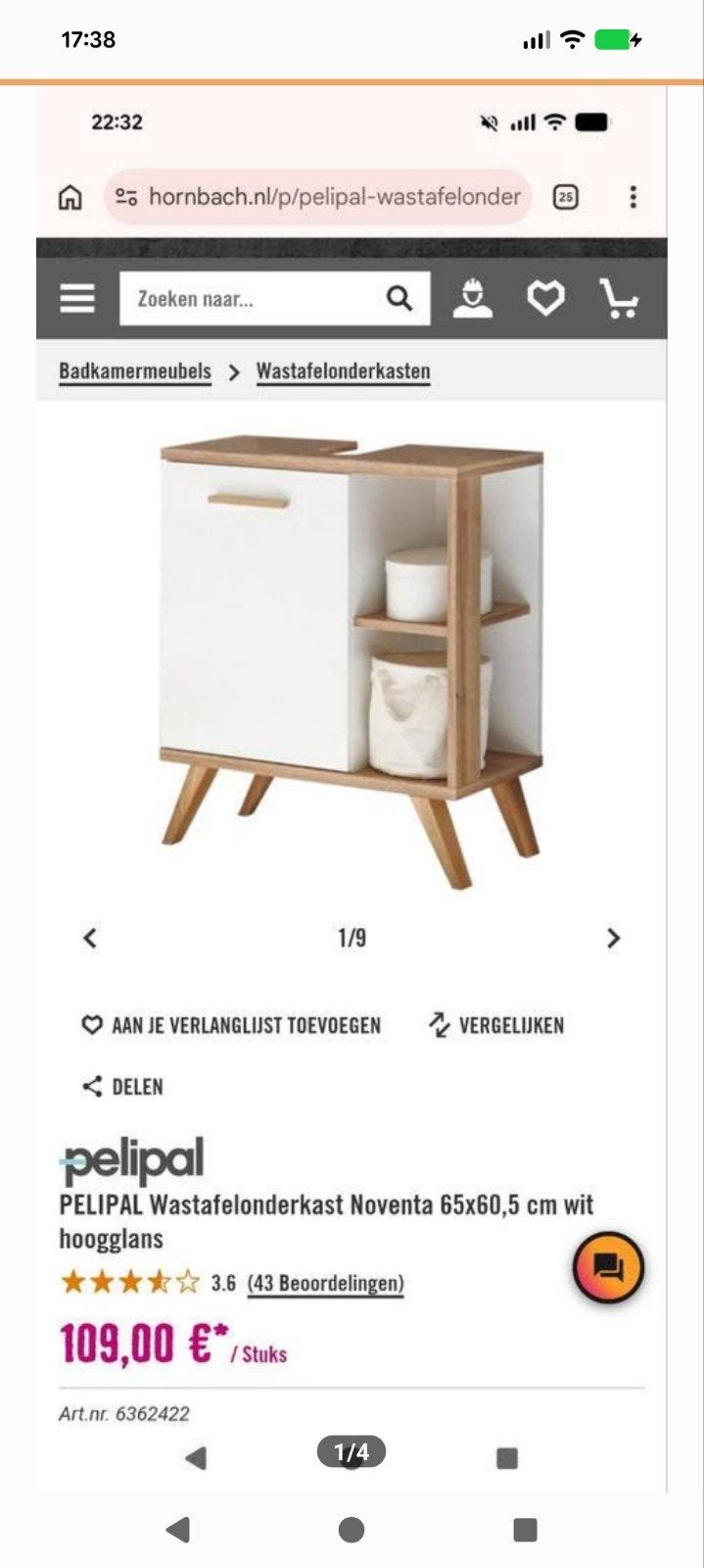 Mooi wastafel kastje vd Hornbach!  Nieuw!, Ophalen, Nieuw, 50 tot 100 cm, Minder dan 100 cm