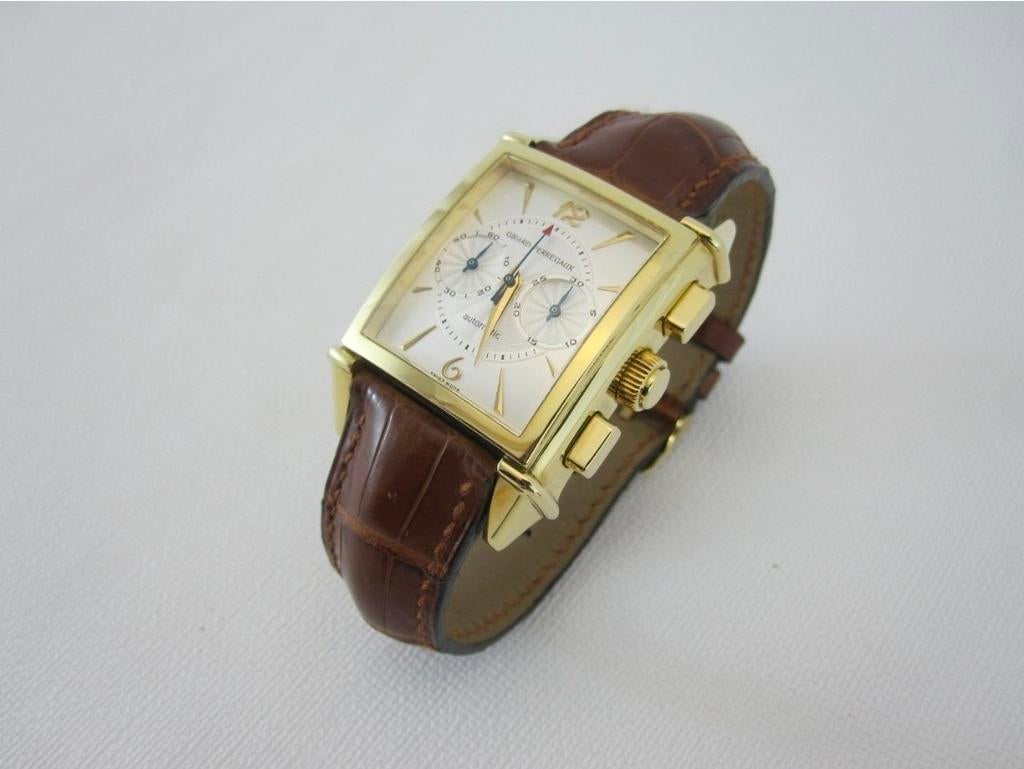 Girard Perregaux Vintage 1945 Chronograaf 18k NOS Ref 2599, Sieraden, Tassen en Uiterlijk, Horloges | Heren, Overige merken, Leer