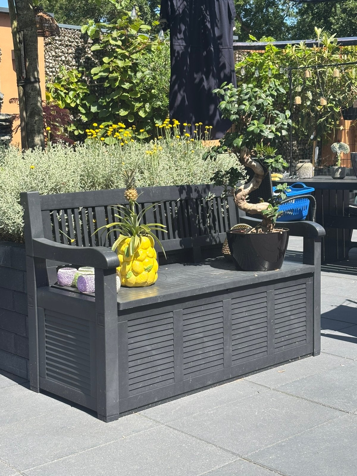 Zwarte zitbank met opberg ruimte/ kist nieuw!, Tuin en Terras, Ophalen, Zo goed als nieuw, Kunststof, Overige typen