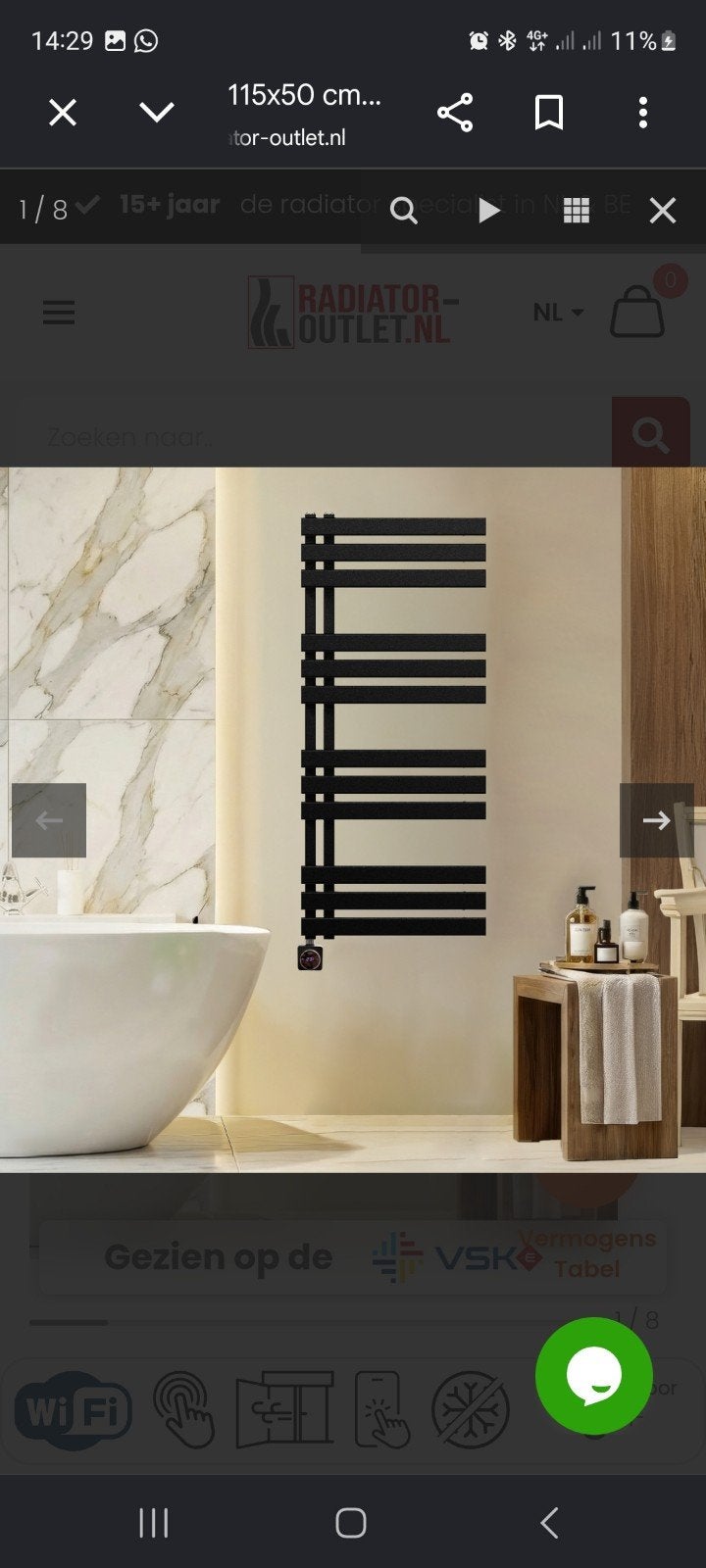 Oppio Elite Smart Wifi elektrische handdoekradiator Zwart, Ophalen, 500 tot 800 watt, Hoog rendement (Hr), Radiator