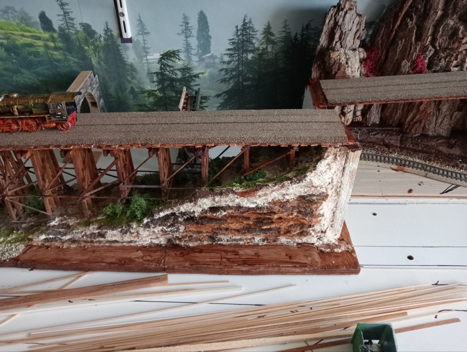 Houten amerika brug voor dubbel spoor., Ophalen of Verzenden, Gelijkstroom of Wisselstroom, Brug, Tunnel of Gebouw, Overige merken