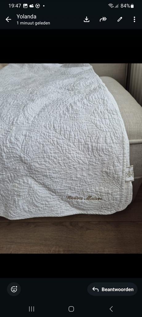 Riviera Maison Quilted Plaid / Deken - Wit, Ophalen, Zo goed als nieuw