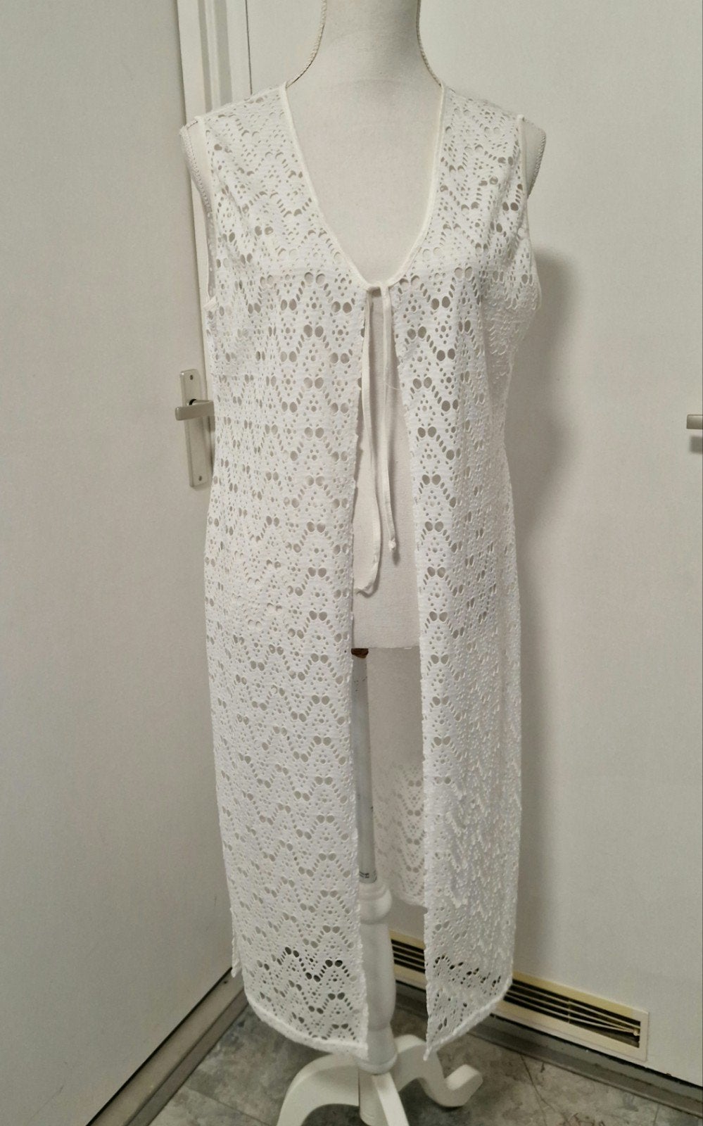 Kenzia witte gehaakte lange vest/kimono maat 44, Kenzia, Wit, Maat 42/44 (L), Ophalen of Verzenden