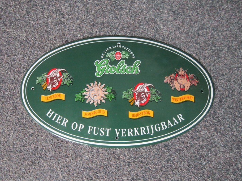 GROLSCH EMAILLE RECLAMEBORD, Verzamelen, Biermerken, Ophalen, Zo goed als nieuw, Reclamebord, Plaat of Schild, Grolsch