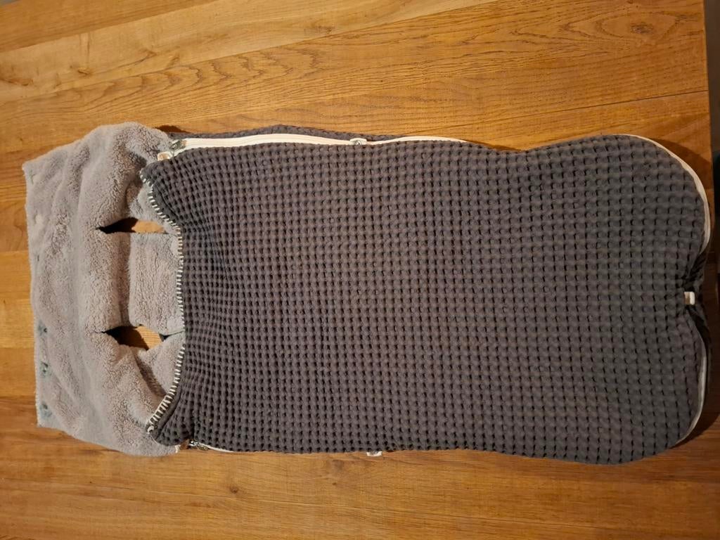 Voetenzak voor kinderwagen - Grijs wafelstof en teddy, Ophalen, Gebruikt, Kinderwagen, Overige merken