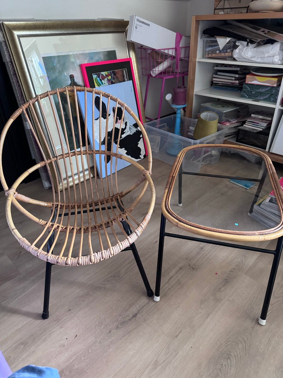 Rotan stoel en bijzettafel set - Rohe, Ophalen, Gebruikt, Overige kleuren, Riet of Rotan