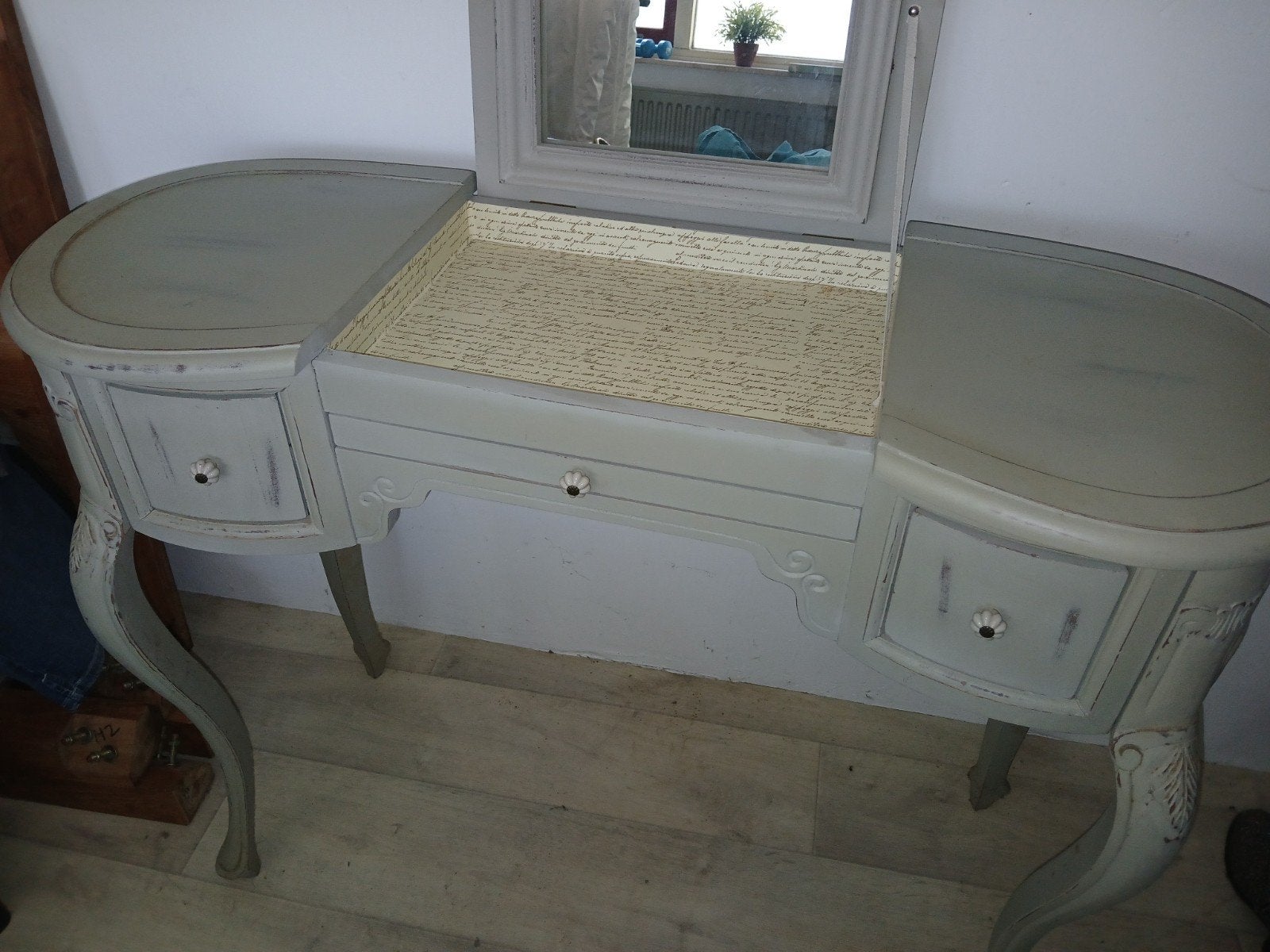 kaptafel met bij behoorende spiegel, Ophalen, Gebruikt, 100 tot 150 cm, 100 tot 150 cm