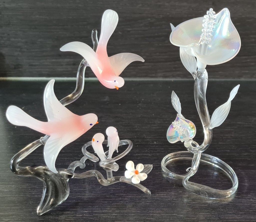 Murano vintage Vogels op Nest plus glaze Calla Lelie, Antiek en Kunst, Antiek | Glas en Kristal, Ophalen