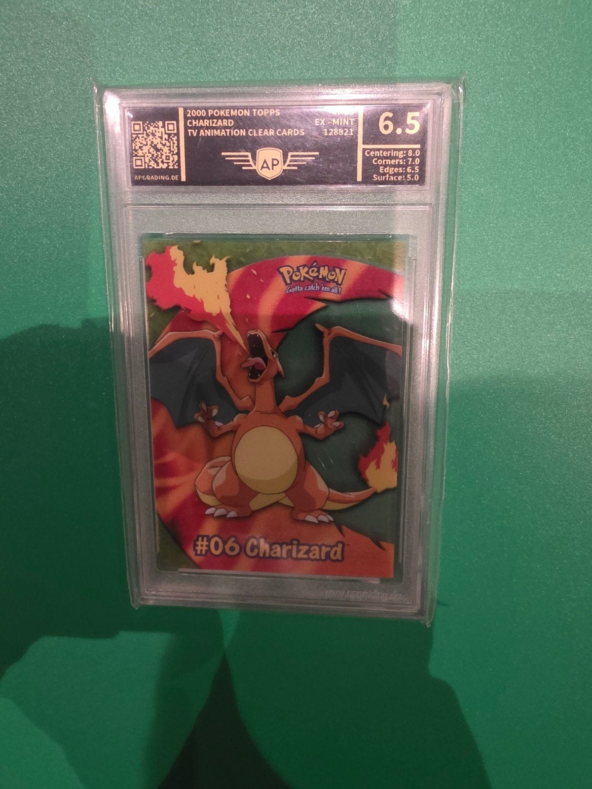 2000 Pokémon Topps Charizard TV Animation Clear Card 6.5, Ophalen of Verzenden, Zo goed als nieuw, Losse kaart