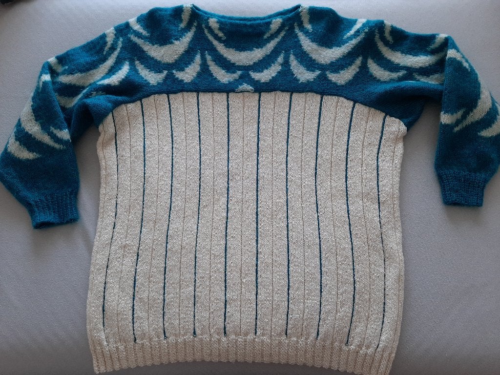 Vintage mohair / acryl trui, handgebreid, maat 42/44,, Kleding | Dames, Maat 42/44 (L), Eigen gebreid, Gedragen, Meerkleurig
